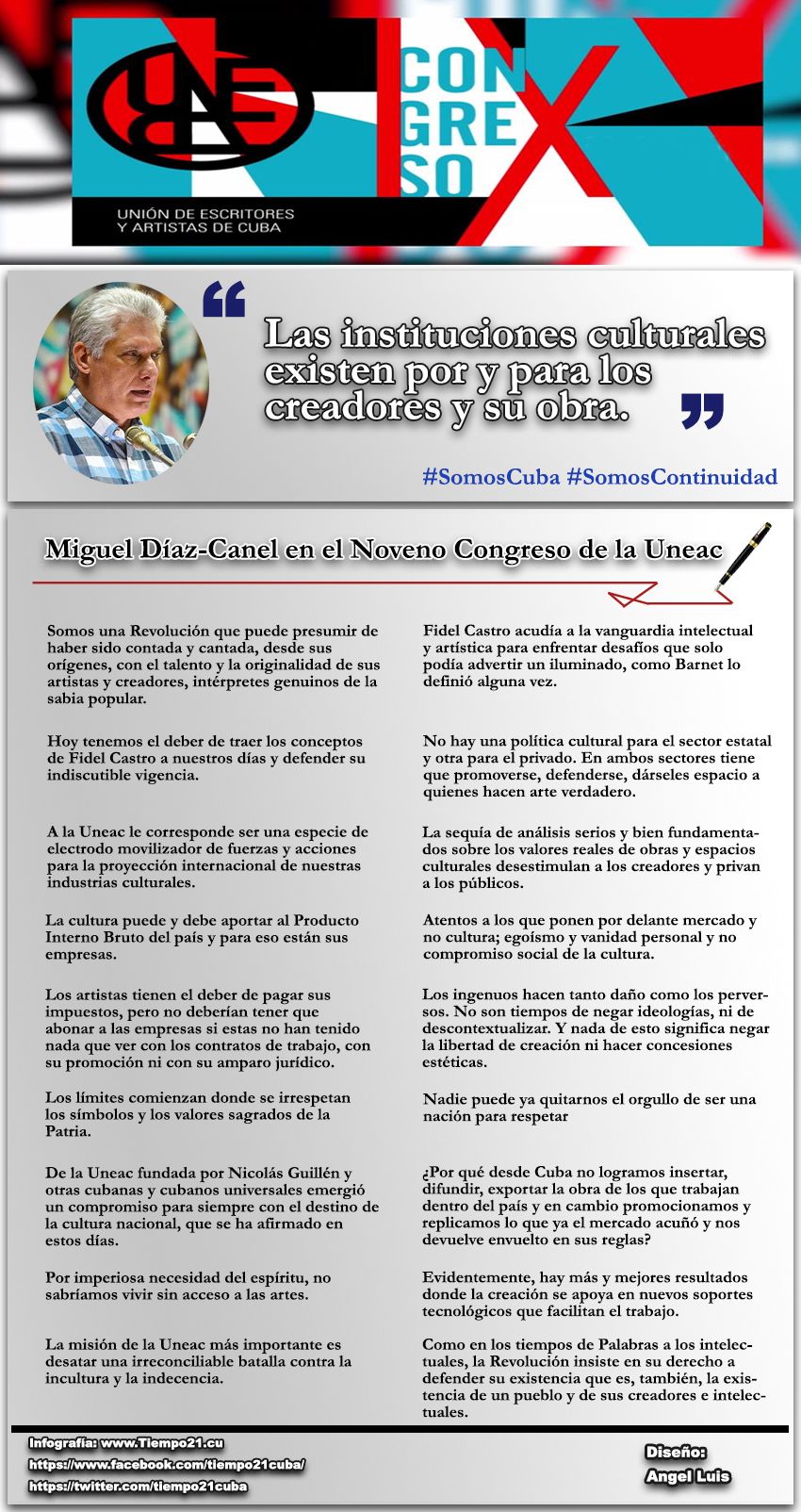 Ideas del presidente Miguel Díaz-Canel en el Noveno Congreso de la Uneac